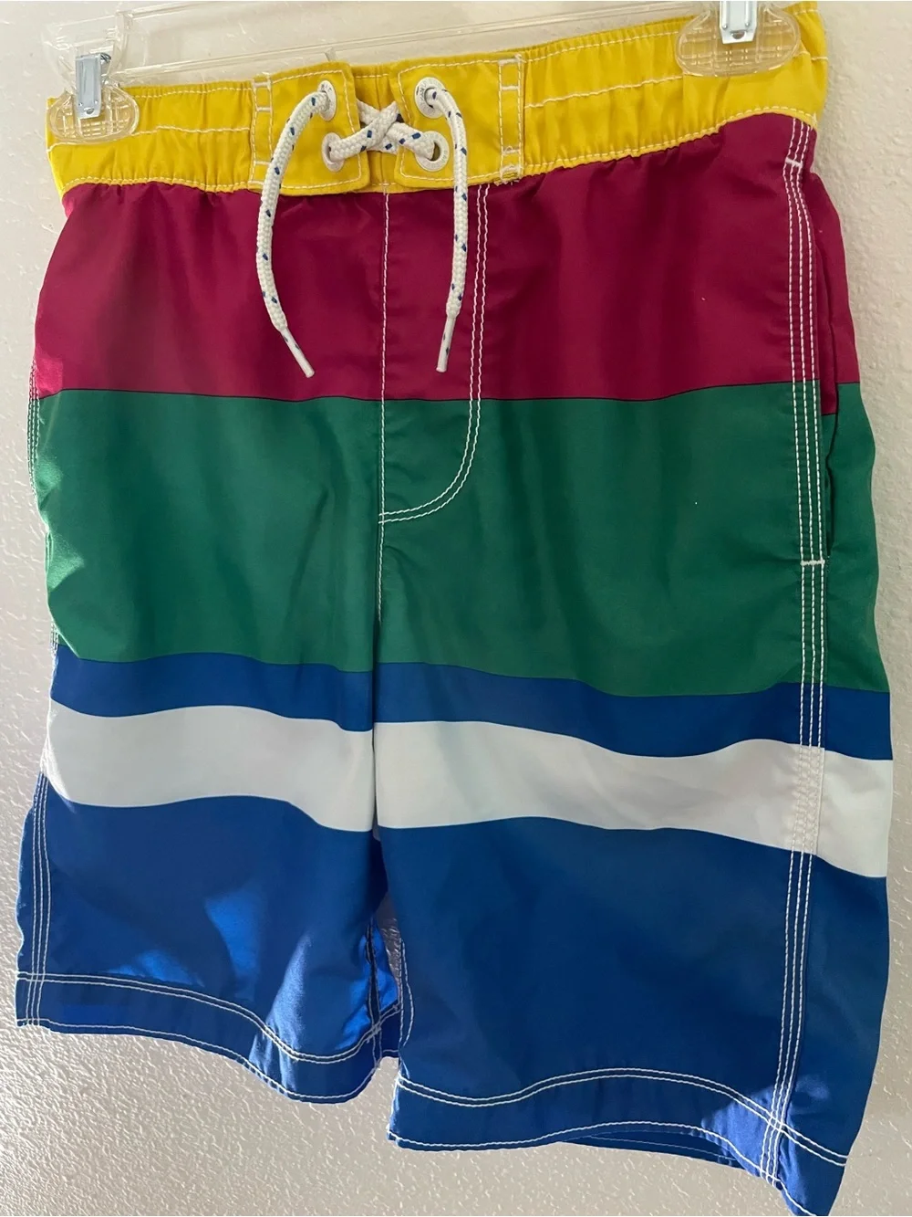 GAP Boys Colorblock Stripe Swim Trunks - Yellow, Red, Green, Blue, White